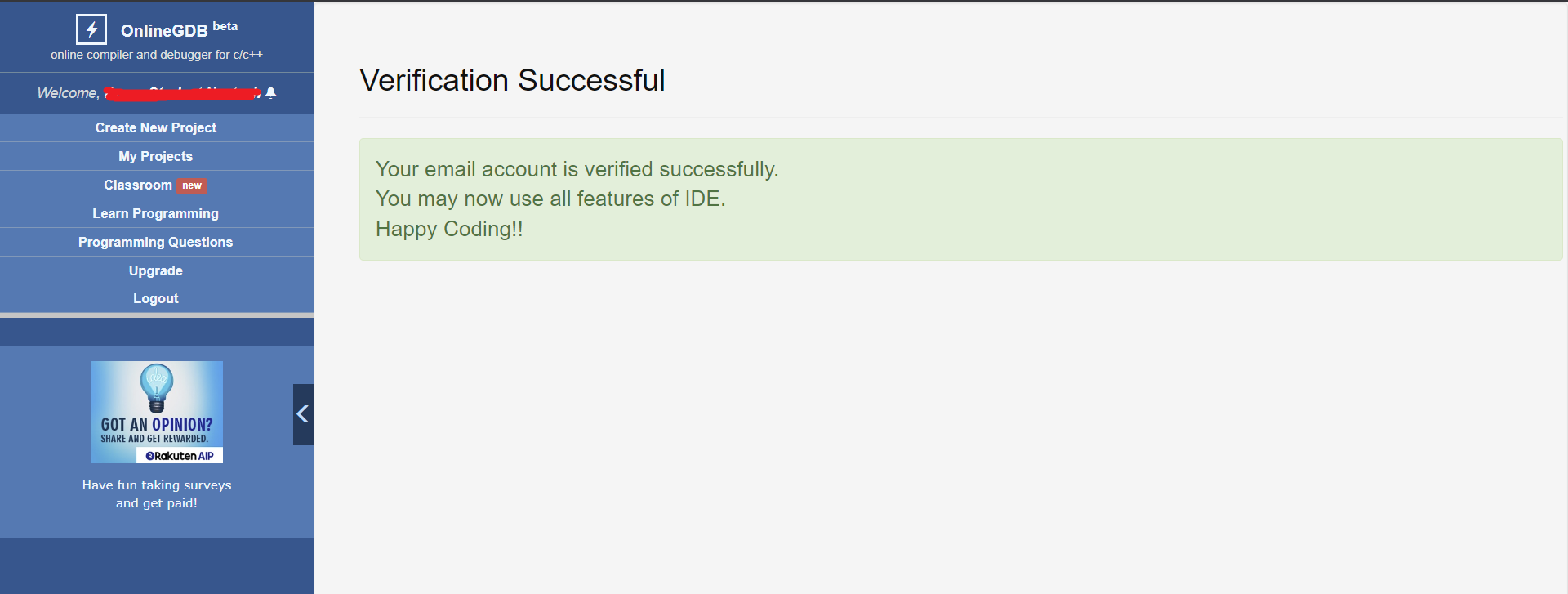 Step 1 GDB Email Verification Successful